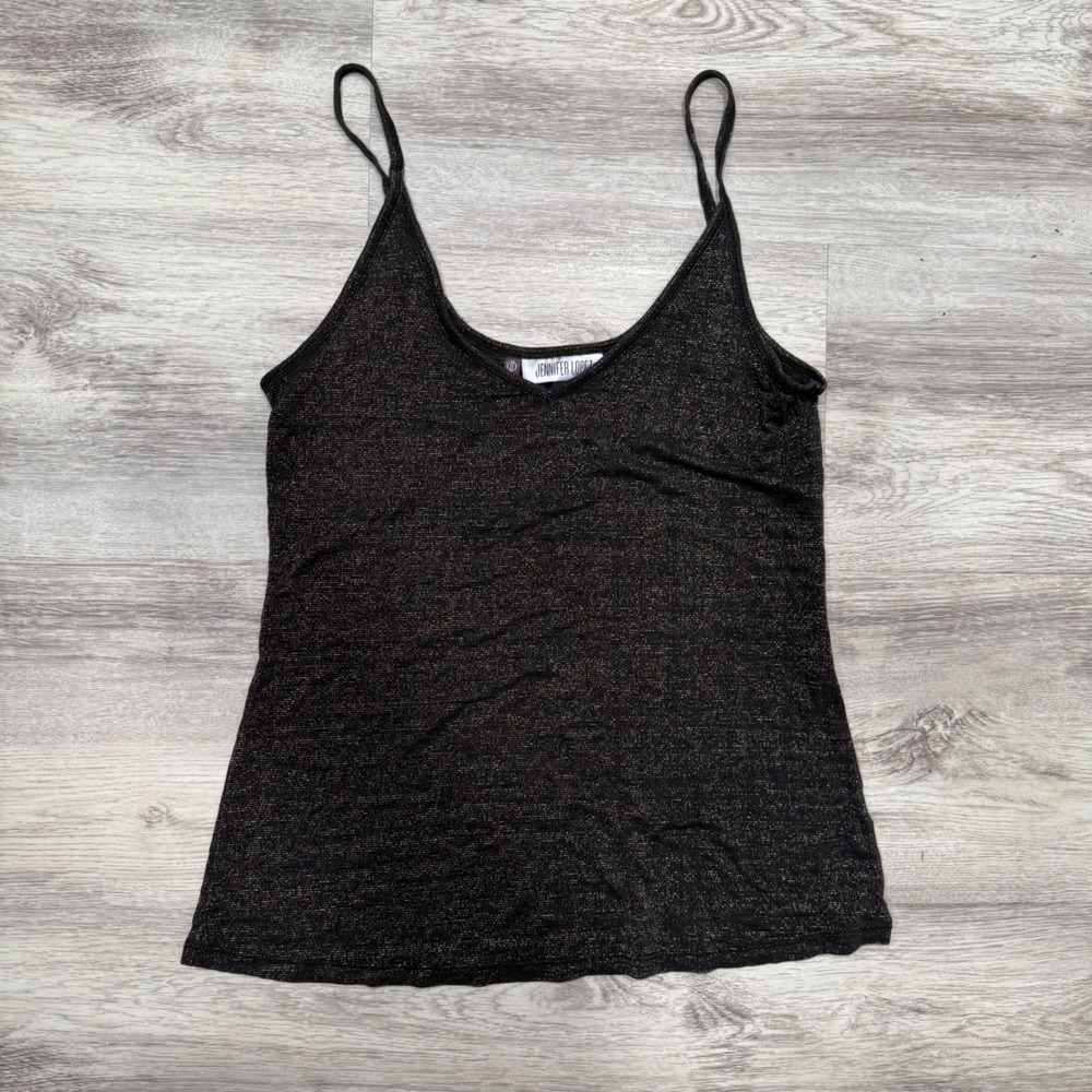 Jennifer Lopez Black Gold Metallic Sparkle Cami Tank‎ Top Women's Small
